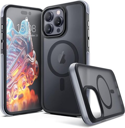 حافظة Pop-tech لهاتف iPhone 15 Pro-Max: مع واقي شاشة من الزجاج المقسى 2X حافظة هاتف سوداء غير لامعة للحماية من السقوط العسكري لـ MagSafe - غطاء مغناطيسي شفاف مقاوم للصدمات لهاتف Apple 15 Pro Max in Kuwait