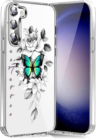 حافظة لهاتف سامسونج جالاكسي S23 FE من السيليكون الناعم من مادة البولي يوريثان الحراري على شكل زهور جالاكسي S23 FE حافظة واقية رفيعة ناعمة بنمط فراشة غطاء شفاف شفاف حافظة هاتف جميلة لهاتف سامسونج S23 FE 5G (زهرة أ) in Kuwait