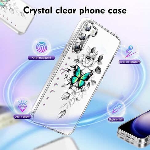 حافظة لهاتف سامسونج جالاكسي S23 FE من السيليكون الناعم من مادة البولي يوريثان الحراري على شكل زهور جالاكسي S23 FE حافظة واقية رفيعة ناعمة بنمط فراشة غطاء شفاف شفاف حافظة هاتف جميلة لهاتف سامسونج S23 FE 5G (زهرة أ) in Kuwait