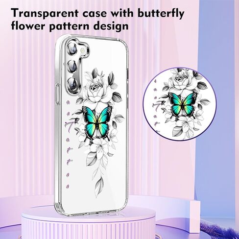 حافظة لهاتف سامسونج جالاكسي S23 FE من السيليكون الناعم من مادة البولي يوريثان الحراري على شكل زهور جالاكسي S23 FE حافظة واقية رفيعة ناعمة بنمط فراشة غطاء شفاف شفاف حافظة هاتف جميلة لهاتف سامسونج S23 FE 5G (زهرة أ) in Kuwait