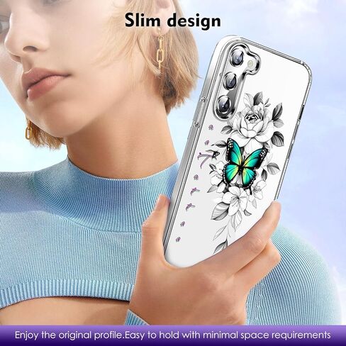 حافظة لهاتف سامسونج جالاكسي S23 FE من السيليكون الناعم من مادة البولي يوريثان الحراري على شكل زهور جالاكسي S23 FE حافظة واقية رفيعة ناعمة بنمط فراشة غطاء شفاف شفاف حافظة هاتف جميلة لهاتف سامسونج S23 FE 5G (زهرة أ) in Kuwait