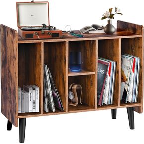 BOEASTER Large Record Player Stand with Vinyl Storage, Record Player Table Up to 200 Albums, Turntable Stand with Power Outlet, Vinyl Record Storage Cabinet with Wood Legs for Bedroom Living Room in Kuwait