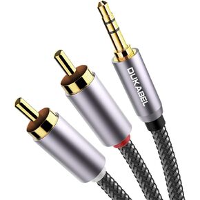 DUKABEL 2-Male RCA to AUX Cable, 4 Feet 3.5mm to RCA Audio Adapter | HiFi Sound, Nylon Braided Cord, for Phone Speaker MP3 Tablet HDTV and home audio systems in Kuwait