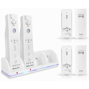 Wii Remote Battery Charger, Helmholt 4 in 1 Wii Remote Charging Dock Station with 4 PCS 2800mAH Rechargeable Batteries for Nintendo Wii/Wii U Controllers White in Saudi Arabia