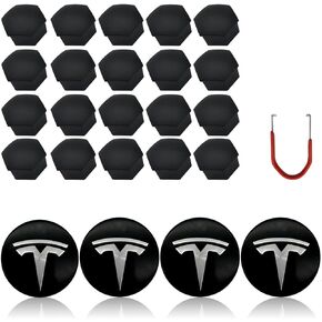 Tesla Model 3 Y S X Wheel Cap Kit, 4 Center Logo Emblem Hub Center Cap + 20 Lug Nut Cover Original Rims Decoration Modification Accessories in Saudi Arabia