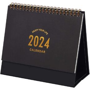Small Desk Calendar 2024-2025, Standing Flip Desktop Calendar from July 2024 to Dec 2025 - Metal Ring Twin-Wire Binding Monthly Desktop Calendar for Home Office School (Black)