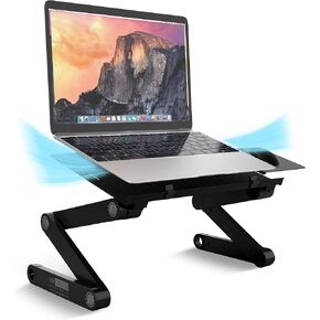 حامل كمبيوتر محمول قابل للتعديل من Uncaged Ergonomics XL، وحامل تبريد (أسود) | لوحة مقاس 18 × 11 بوصة يمكن تعديل ارتفاعها من 2 إلى 18 بوصة، وسعة 12 رطلًا - لوحة ماوس يمكن استخدامها بكلتا اليدين، وفتحات تبريد، وتناسب أجهزة الكمبيوتر المحمولة مقاس 10-17 بوص in Kuwait