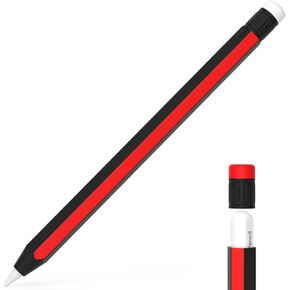 AZF Pencil Case Compatible with Apple Pencil 2nd Generation, Non Slip Silicone Sleeve, Support Magnetic Charging and Double Tap. Black + Red