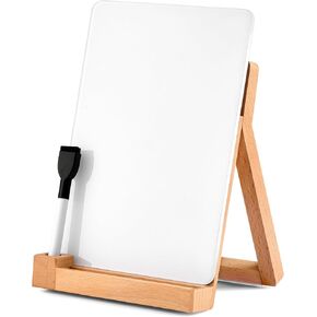 FANGSUN Desktop Whiteboard, Glass Desk Dry Erase Board with Reversible Wood Stand, Small White Board for Desk, Mini Tabletop Notepad Easel with Pen Holder for Office, Home, 9.5"×6.7", Marker Included in Kuwait