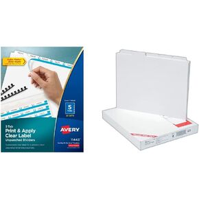 Avery 5 Tab Unpunched Dividers for Use with Any Binding System, Easy Print & Apply Clear Label Strip, Index Maker Customizable White Tabs, 25 Sets (11443) in Kuwait