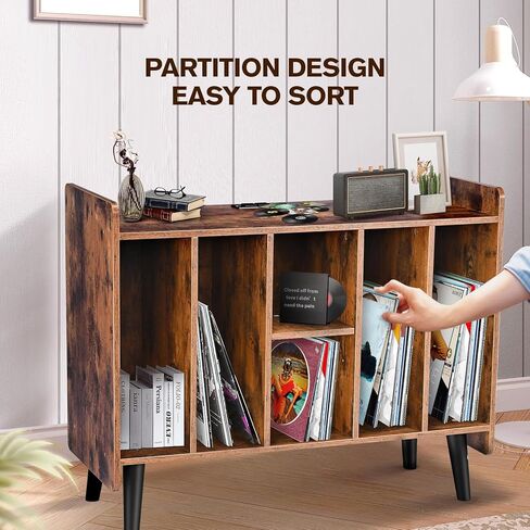 BOEASTER Large Record Player Stand with Vinyl Storage, Record Player Table Up to 200 Albums, Turntable Stand with Power Outlet, Vinyl Record Storage Cabinet with Wood Legs for Bedroom Living Room in Kuwait