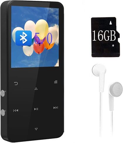 Mp3 Player with Bluetooth 5.0,16GB Music Player with Speaker,Portable HiFi Sound with FM Radio,Voice Recorder,E-Book,Sport Pedometer,Super Light Metal Shell Touch Buttons with TF Card Expansion in Kuwait