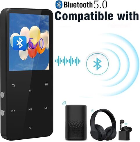 Mp3 Player with Bluetooth 5.0,16GB Music Player with Speaker,Portable HiFi Sound with FM Radio,Voice Recorder,E-Book,Sport Pedometer,Super Light Metal Shell Touch Buttons with TF Card Expansion in Kuwait