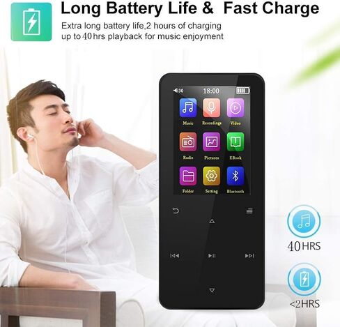 Mp3 Player with Bluetooth 5.0,16GB Music Player with Speaker,Portable HiFi Sound with FM Radio,Voice Recorder,E-Book,Sport Pedometer,Super Light Metal Shell Touch Buttons with TF Card Expansion in Kuwait