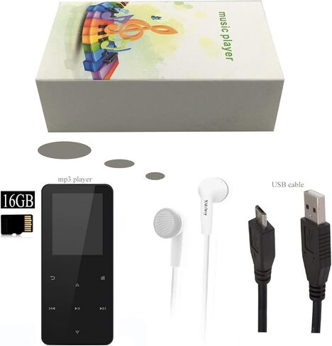 Mp3 Player with Bluetooth 5.0,16GB Music Player with Speaker,Portable HiFi Sound with FM Radio,Voice Recorder,E-Book,Sport Pedometer,Super Light Metal Shell Touch Buttons with TF Card Expansion in Kuwait