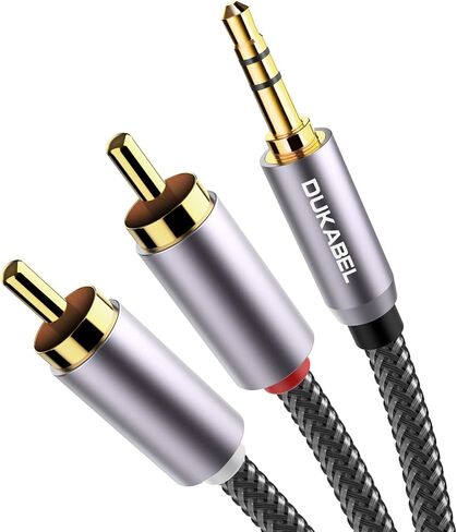 DUKABEL 2-Male RCA to AUX Cable, 4 Feet 3.5mm to RCA Audio Adapter | HiFi Sound, Nylon Braided Cord, for Phone Speaker MP3 Tablet HDTV and home audio systems in Kuwait