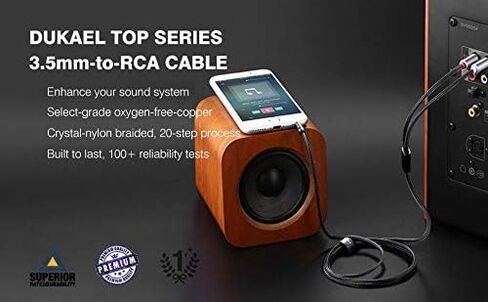 DUKABEL 2-Male RCA to AUX Cable, 4 Feet 3.5mm to RCA Audio Adapter | HiFi Sound, Nylon Braided Cord, for Phone Speaker MP3 Tablet HDTV and home audio systems in Kuwait