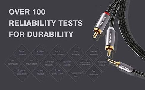 DUKABEL 2-Male RCA to AUX Cable, 4 Feet 3.5mm to RCA Audio Adapter | HiFi Sound, Nylon Braided Cord, for Phone Speaker MP3 Tablet HDTV and home audio systems in Kuwait