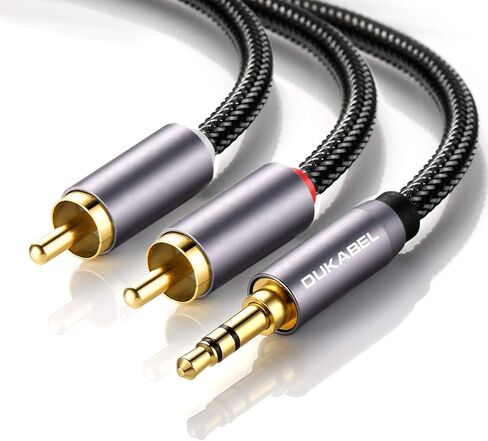 DUKABEL 2-Male RCA to AUX Cable, 4 Feet 3.5mm to RCA Audio Adapter | HiFi Sound, Nylon Braided Cord, for Phone Speaker MP3 Tablet HDTV and home audio systems in Kuwait