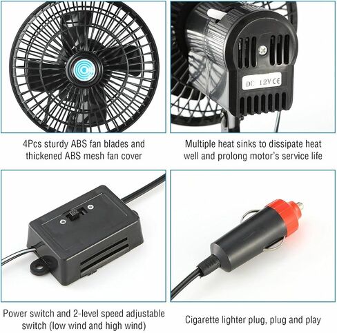 KAGOR 12V سيارة مروحة 7 "مروحة تبريد السيارة المعدنية السيارات سيارة كليب مروحة قوية هادئة التهوية الكهربائية تنفيس المشجعين مع مشبك قابل للتعديل وقابس ولاعة السجائر للسيارة / السيارة in Kuwait