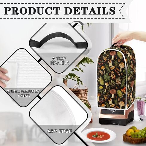 Gomyblomy Vintage Mushrooms Blender Cover, Food Processor Cover with Handle, Cabinet Appliance Dust Protector, Coffee Machine Dust Cover, Kitchen Decorations in Saudi Arabia