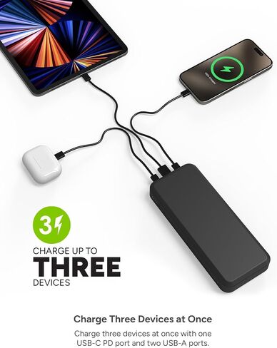 mophie powerstation prime10 - Portable Power Bank with 10,000mAh Internal Battery, 18W USB-C PD Fast Charging, Charge 3 Devices Simultaneously, LED Power Indicator in Kuwait