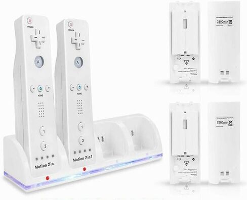 Wii Remote Battery Charger, Helmholt 4 in 1 Wii Remote Charging Dock Station with 4 PCS 2800mAH Rechargeable Batteries for Nintendo Wii/Wii U Controllers White in Saudi Arabia