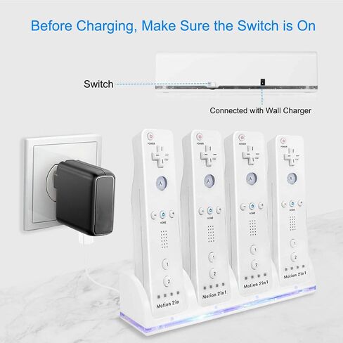 Wii Remote Battery Charger, Helmholt 4 in 1 Wii Remote Charging Dock Station with 4 PCS 2800mAH Rechargeable Batteries for Nintendo Wii/Wii U Controllers White in Saudi Arabia