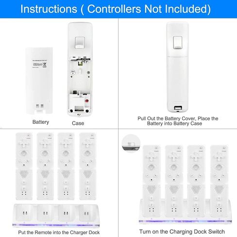 Wii Remote Battery Charger, Helmholt 4 in 1 Wii Remote Charging Dock Station with 4 PCS 2800mAH Rechargeable Batteries for Nintendo Wii/Wii U Controllers White in Saudi Arabia
