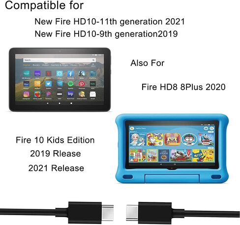 محول شاحن USB C بطول 6.5 قدم متوافق مع New Fire HD 10 (إصدار 9th 11th 13th جيل 2019 2021 2023) Fire 10 Plus، Fire 10 Kids Edition، Fire 10 Kids Pro in Kuwait
