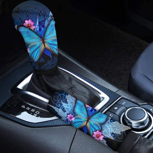 KEIAHUAN Car Gear Shift Knob Cover and Handbrake Cover Protector Abstract Hippie Flower Sweat-Absorption & Non Slip Car Interior Accessories Decor for Women in Saudi Arabia