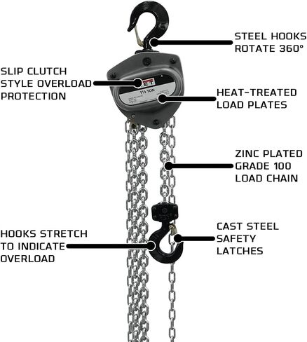 JET L-100-100WO-10, 1-Ton Hand Chain Hoist with 10' Lift and Overload Protection (102100) in Saudi Arabia