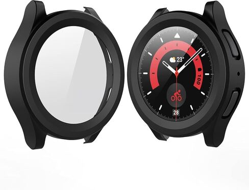 حافظة Langboom سوداء صلبة متوافقة مع ساعة Samsung Galaxy Watch 5 Pro مقاس 45 ملم مع واقي شاشة، غطاء واقي شاشة من الزجاج المقوى عالي الدقة، غطاء حماية شامل، عبوتان in Kuwait