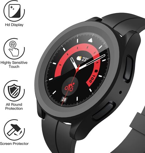 حافظة Langboom سوداء صلبة متوافقة مع ساعة Samsung Galaxy Watch 5 Pro مقاس 45 ملم مع واقي شاشة، غطاء واقي شاشة من الزجاج المقوى عالي الدقة، غطاء حماية شامل، عبوتان in Kuwait