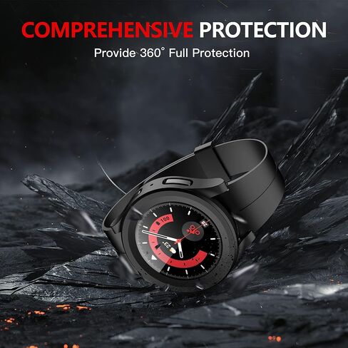 حافظة Langboom سوداء صلبة متوافقة مع ساعة Samsung Galaxy Watch 5 Pro مقاس 45 ملم مع واقي شاشة، غطاء واقي شاشة من الزجاج المقوى عالي الدقة، غطاء حماية شامل، عبوتان in Kuwait
