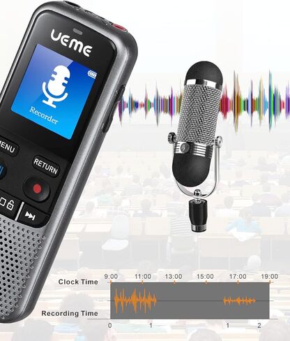 مسجل صوت رقمي مع خاصية اعادة التشغيل، مسجل صوت بخاصية الغاء الضوضاء يو اي ام اي 16G للمحاضرات والمحاضرات والاجتماعات والمقابلات، شحن USB صغير مع مشغل MP3 in Kuwait