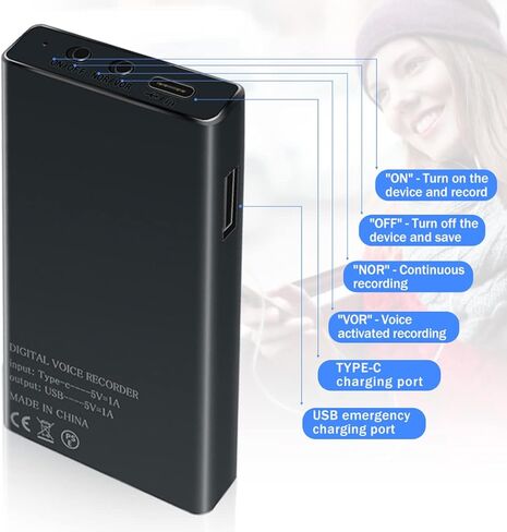 مسجل صوت - تسجيل مستمر لمدة 288 ساعة، بطارية 2500mAh في وضع استعداد طويل - جهاز تسجيل صوت مغناطيسي قوي محمول للمقابلات والاجتماعات والمحاضرات والفصول الدراسية in Kuwait