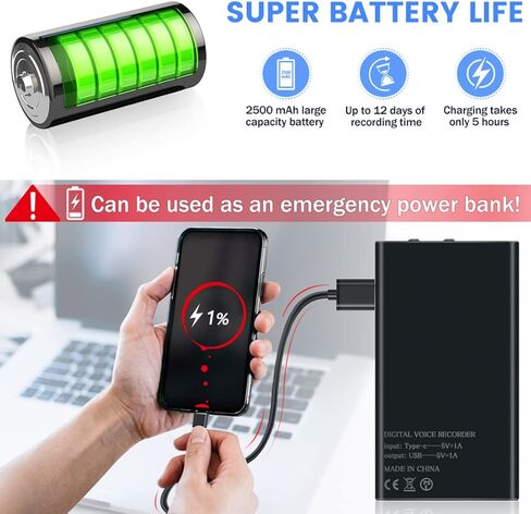 مسجل صوت - تسجيل مستمر لمدة 288 ساعة، بطارية 2500mAh في وضع استعداد طويل - جهاز تسجيل صوت مغناطيسي قوي محمول للمقابلات والاجتماعات والمحاضرات والفصول الدراسية in Kuwait