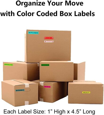 عدد 1008 ملصقات متحركة لترميز ألوان المنزل، 21 ملصقًا متحركًا مختلفًا - 4 غرف نوم و3 حمامات ومطبخ وملصقات صندوق مساحة فارغة هشة مقاس 4.5 بوصة × 1 بوصة، لوازم نقل التعبئة in Kuwait