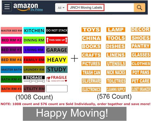عدد 1008 ملصقات متحركة لترميز ألوان المنزل، 21 ملصقًا متحركًا مختلفًا - 4 غرف نوم و3 حمامات ومطبخ وملصقات صندوق مساحة فارغة هشة مقاس 4.5 بوصة × 1 بوصة، لوازم نقل التعبئة in Kuwait