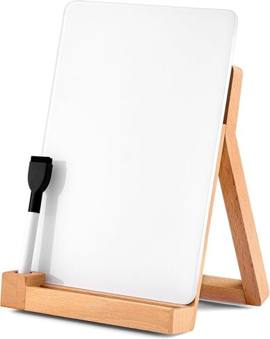 FANGSUN Desktop Whiteboard, Glass Desk Dry Erase Board with Reversible Wood Stand, Small White Board for Desk, Mini Tabletop Notepad Easel with Pen Holder for Office, Home, 9.5"×6.7", Marker Included in Kuwait