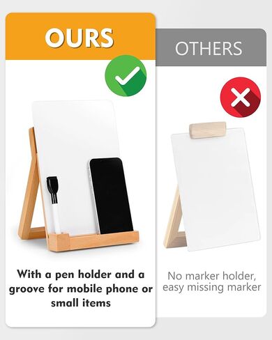 FANGSUN Desktop Whiteboard, Glass Desk Dry Erase Board with Reversible Wood Stand, Small White Board for Desk, Mini Tabletop Notepad Easel with Pen Holder for Office, Home, 9.5"×6.7", Marker Included in Kuwait