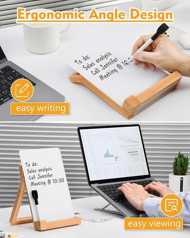 FANGSUN Desktop Whiteboard, Glass Desk Dry Erase Board with Reversible Wood Stand, Small White Board for Desk, Mini Tabletop Notepad Easel with Pen Holder for Office, Home, 9.5"×6.7", Marker Included in Kuwait