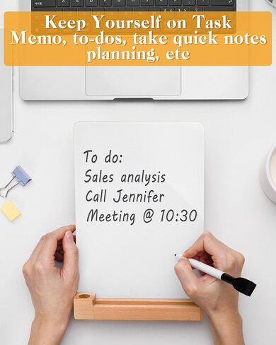 FANGSUN Desktop Whiteboard, Glass Desk Dry Erase Board with Reversible Wood Stand, Small White Board for Desk, Mini Tabletop Notepad Easel with Pen Holder for Office, Home, 9.5"×6.7", Marker Included in Kuwait