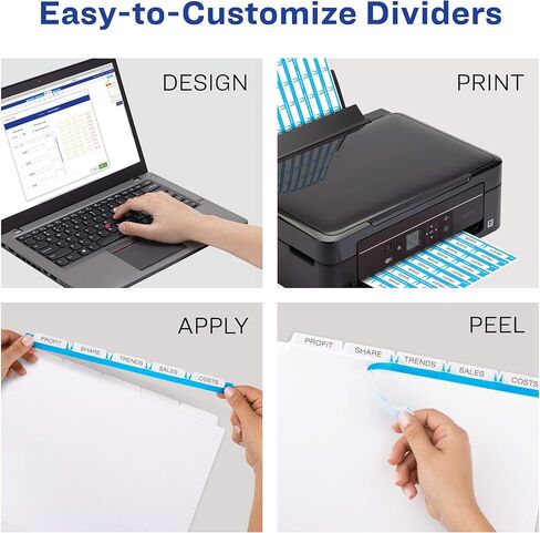Avery 5 Tab Unpunched Dividers for Use with Any Binding System, Easy Print & Apply Clear Label Strip, Index Maker Customizable White Tabs, 25 Sets (11443) in Kuwait