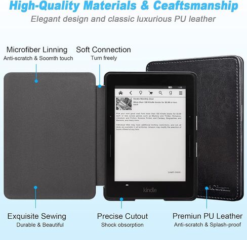 ACdream Kindle Voyage Case, The Thinnest and Lightest Premium PU Leather Cover Case for Kindle Voyage (2014) with Auto Wake Sleep Feature, Black in Saudi Arabia
