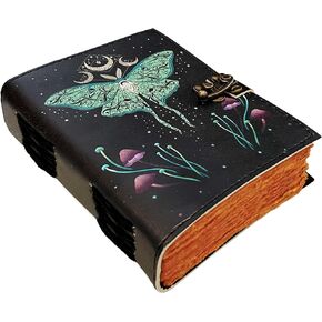 AL HAZZA Book of Spells Leather Journal Deckle Edge Paper Grimoire Printed Journal Luna Moth and Morpho Butterfly Print Diary Wiccan Notebook Antique Vintage Journals for Men and Women (7x5 Inches) in Saudi Arabia
