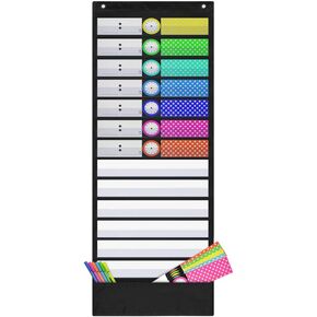 Daily Schedule Pocket Chart Class Schedule with 13 Cards 3+1 Pockets 7 Colored + 6 Blank (Black) in Saudi Arabia
