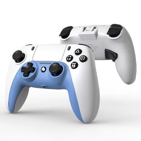 وحدة التحكم اللاسلكية ShanWan لجهاز PS4/ Silm/Pro. لوحة ألعاب لاسلكية عن بعد متوافقة مع أجهزة الكمبيوتر/PS4. بطارية مدمجة بقوة 600 مللي أمبير في الساعة مع صدمة مزدوجة/مقبس 3.5 ملم/مستشعر 6 محاور/أزرار خلفية (أبيض وأزرق) in Kuwait