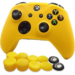 FOTTCZ Anti-Slip Soft Silicone Cover Skin Set for Microsoft Xbox One Controller which 1pcs Yellow Controller Skin + 8pcs Thumb Grip Caps in Saudi Arabia